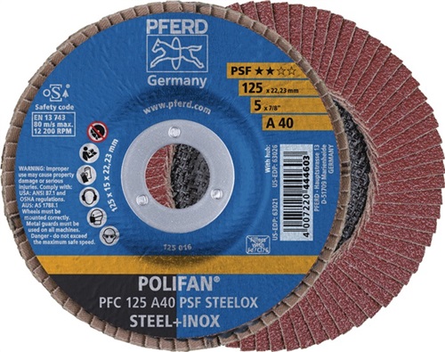 PFERD Fächerscheibe POLIFAN A PSF STEELOX D.125mm K.40 kon.Stahl/INOX NK PFERD