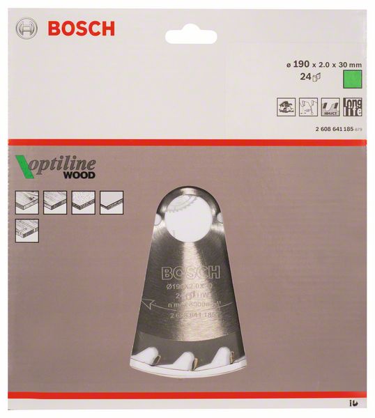BOSCH Kreissägeblatt Optiline Wood für Handkreissägen, 190 x 30 x 2,0 mm, 24
