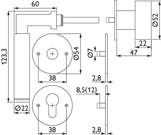 HERMAT Wechselgarnitur mit Rosetten INFINITY 1831/2636.FL/3127, Edelstahl