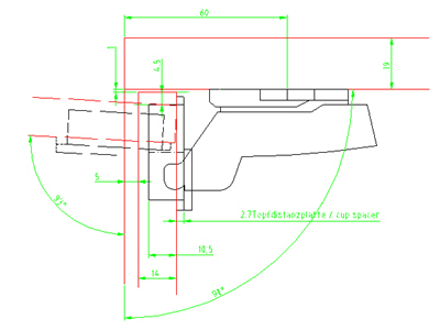 HETTICH Adapter zur Reduzierung der Bohrtiefe, für Bohrbild TH / TS, Dicke 2.7 mm, 9073596