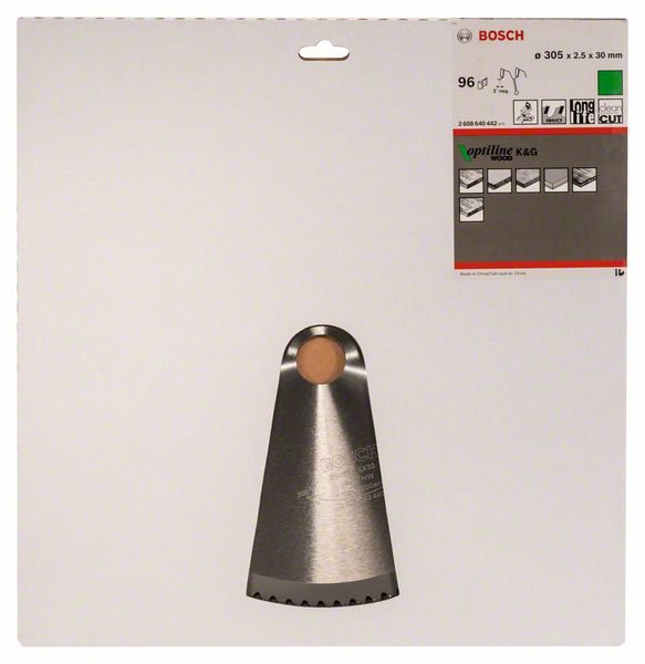 BOSCH Kreissägeblatt Optiline Wood für Kapp- und Gehrungssägen, 305 x 30 x 2,5 mm, 96