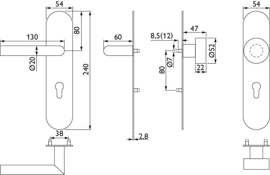 HERMAT Wechselgarnitur mit Langschild BASIC 02 1802/2602.FL/3127, Edelstahl