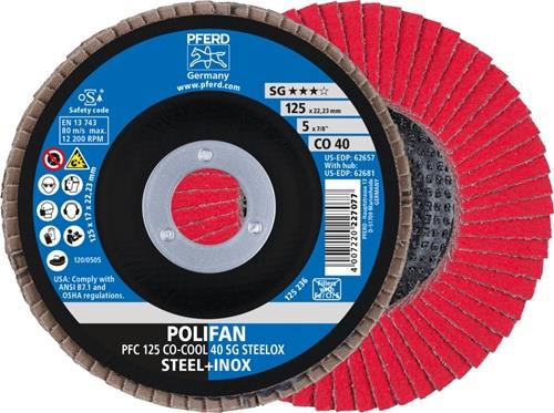 PFERD Fächerscheibe POLIFAN CO-COOL SG STEELOX D.125mm K.40 kon.INOX CO