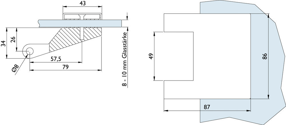 HERMAT Glastür Gegenkasten TREVISO 6074/6325.GKP, mit Bändern Edelstahl