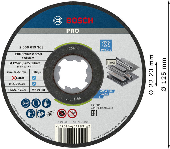 BOSCH X-LOCK Standard for Inox, T41, 125 x 1,6 x 22,23 mm