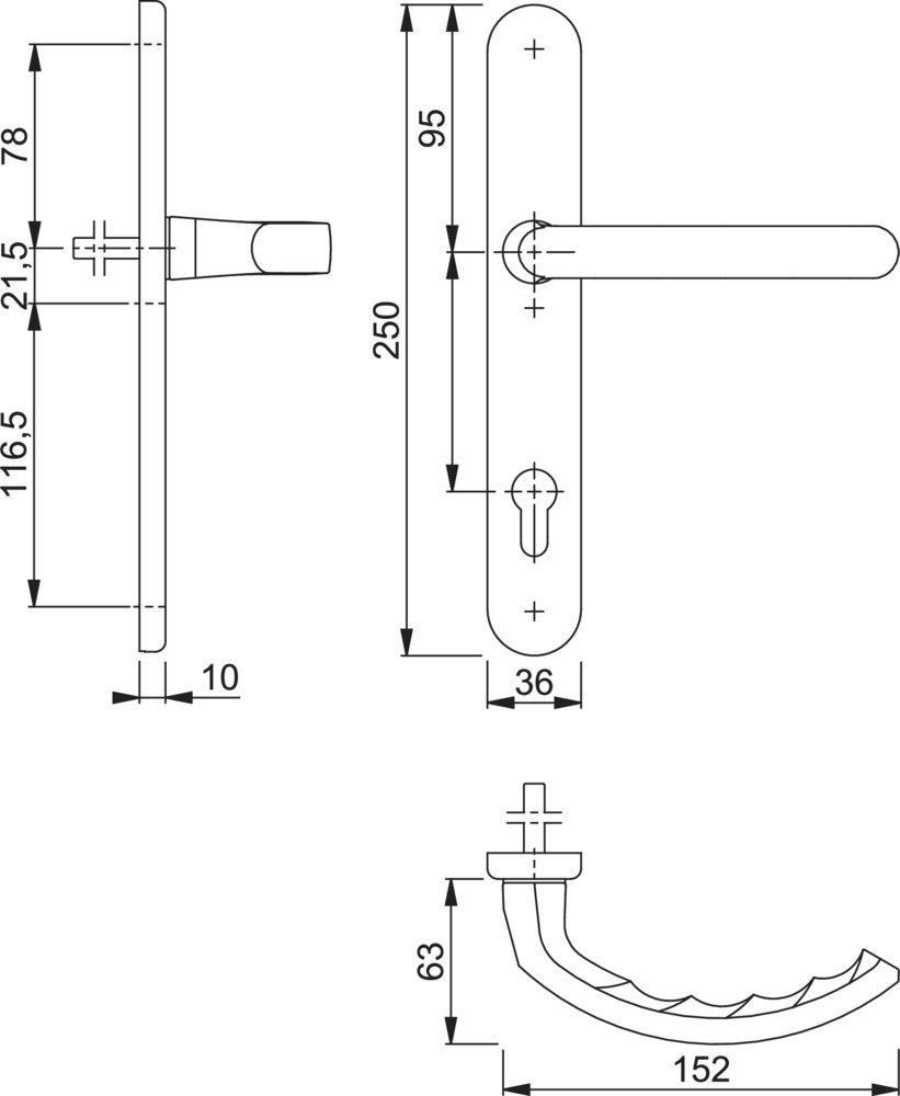 HOPPE® Drücker-Halbgarnitur mit Schmalschild Luxembourg 1500/3357SN, Aluminium, 8008120 HOPPE® Drücker-Halbgarnitur mit Schmalschild Luxembourg 1500/3357SN, Aluminium, 8008120