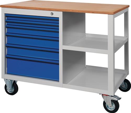 KLW Werkbank PW 700 B1000xT620xH805mm Buche Multiplex lichtgrau/blau 6 Schubl.