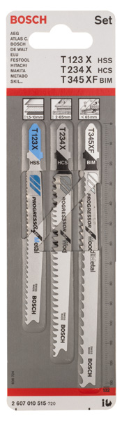 BOSCH Stichsägeblatt-Set Progessor for Wood and Metal, 3-teilig, Einnockenschaft