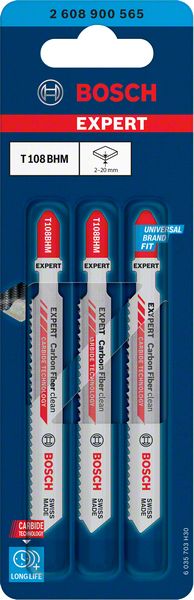 BOSCH EXPERT ‘Carbon Fiber Clean’ T 108 BHM Stichsägeblatt, 3 Stück. Für Stichsägen BOSCH EXPERT ‘Carbon Fiber Clean’ T 108 BHM Stichsägeblatt, 3 Stück. Für Stichsägen