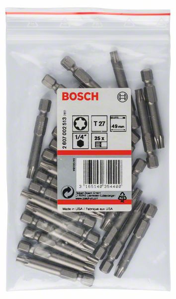 BOSCH Schrauberbit Extra-Hart T27, 49 mm, 25er-Pack
