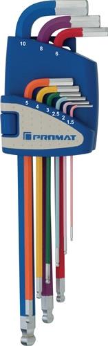 PROMAT Winkelschraubendrehersatz 9-tlg.Ku.-Halter SW 1,5-10mm l. farb.,Kugelk.PROMAT