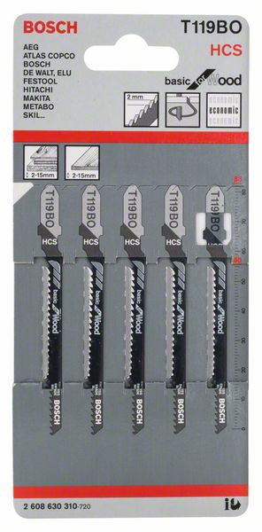 BOSCH Stichsägeblatt T 119 BO Basic for Wood, 5er-Pack