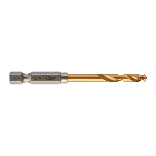 MILWAUKEE 4,5 x 76 mm SHOCKWAVE Metallbohrer HSS-G RED HEX Titan 1/4"