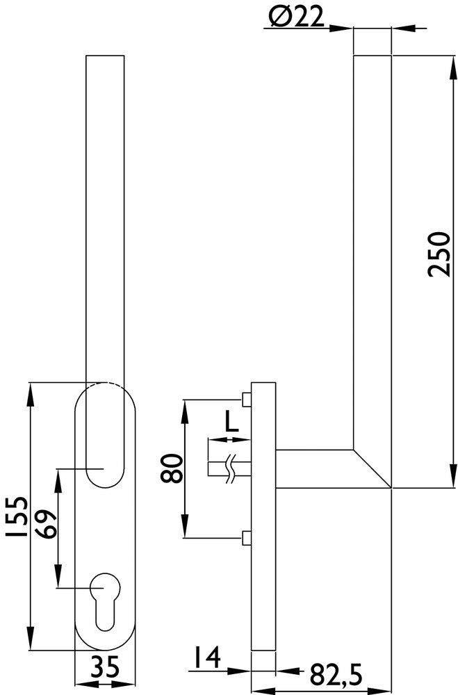 HERMAT Handhebel BASIC 02 1802.N.HSG, Edelstahl