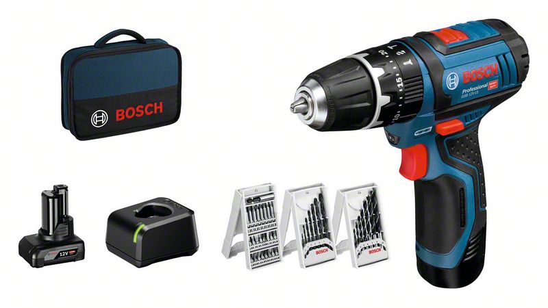 BOSCH Akku-Schlagbohrschrauber GSB 12V-15, mit 1 x 4.0 Ah, 1 x 2.0 Ah Li-Ion Akku