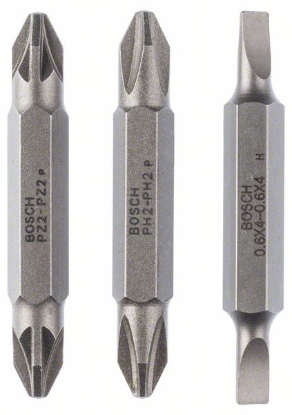 BOSCH Doppelklingenbit-Set, 3-teilig, S0,6x4,0, S0,6x4,0, PH2, PH2, PZ2, PZ2, 45 mm