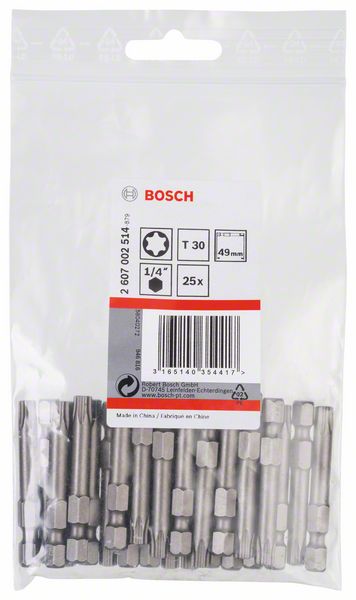 BOSCH Schrauberbit Extra-Hart T30, 49 mm, 25er-Pack