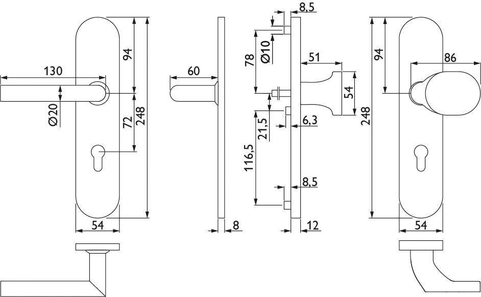 HERMAT Schutz-Wechselgarnitur mit Langschild BASIC 02 1802/2091.S/3128, Edelstahl