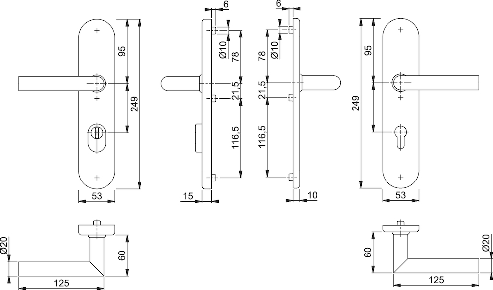 HOPPE® Schutz-Drückergarnitur mit Langschild Amsterdam E1400Z/3332ZA/3310, 10/92 mm, ES 1 (SK2), Edelstahl, 3661963