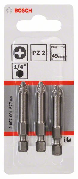 BOSCH Schrauberbit Extra-Hart PZ 2, 49 mm, 3er-Pack