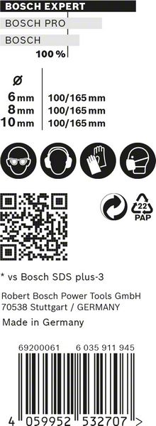 BOSCH EXPERT SDS plus-7X Hammerbohrer-Set, 6/8/10 mm, 3-tlg.. Für Bohrhämmer