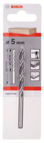 BOSCH Holzspiralbohrer Standard, 5 x 52 x 86 mm, d 5 mm