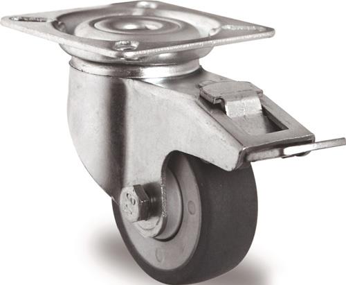 Lenkrolle mit Totalfeststeller mit Anschraubplatte Kugellager Gummi grau TECWERK