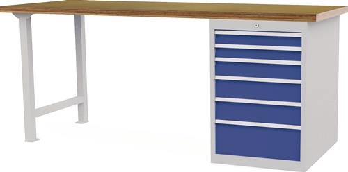 Nordwest Werkbank B2000xT750xH859mm Buche-Multiplex lichtgrau/signalblau 6Schubl.Türen