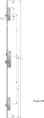 KFV Panik-Mehrfachverriegelung für einflügelige Türe MFP EP950EFS, 9/74 mm, kantig, Edelstahl KFV Panik-Mehrfachverriegelung für einflügelige Türe MFP EP950EFS, 9/74 mm, kantig, Edelstahl