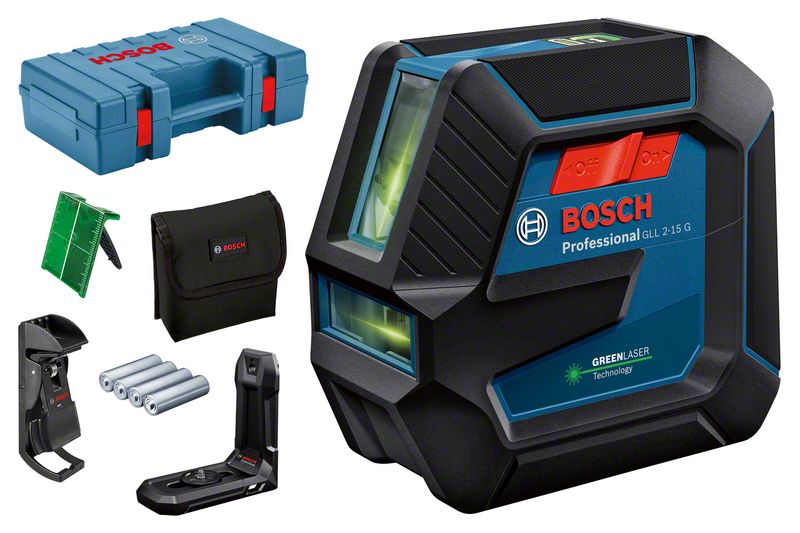 BOSCH Linienlaser GLL 2-15 G mit Deckenklemme und Handwerkerkoffer