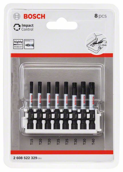 BOSCH Schrauberbit-Set Impact Control, 8-teilig, 1 x T15, T40, 2x T20, T25, T30, 50 mm