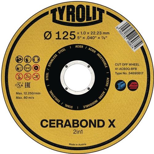 TYROLIT Trennscheibe PREMIUM CERABOND X D125x1,6mm ger.Bohr.22,23mm TYROLIT