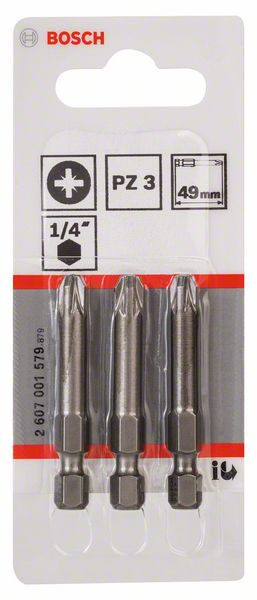 BOSCH Schrauberbit Extra-Hart PZ 3, 49 mm, 3er-Pack