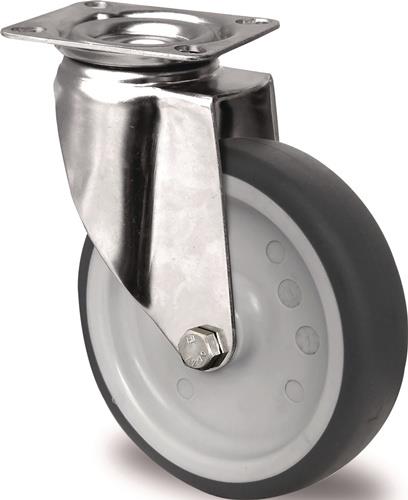 TECWERK Lenkrolle D.125mm Trgf.100kg m.Platte Platten-B.70mm Gleitlager VA TPE TECWERK