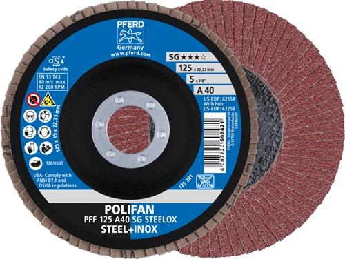 PFERD Fächerscheibe POLIFAN A SG STEELOX D.125mm K.40 fl.INOX NK PFERD