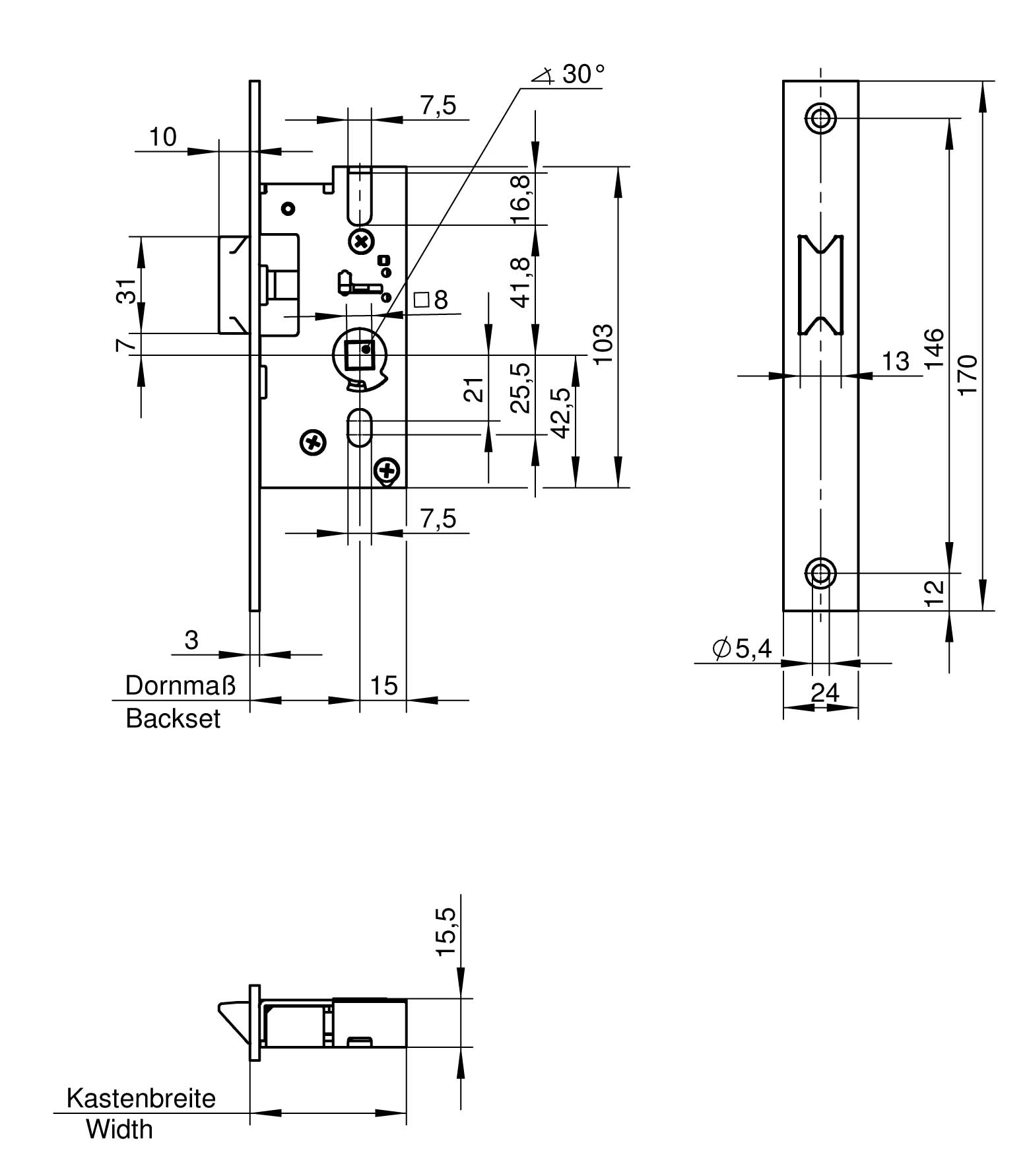 WILKA 038F Fallen-Einsteckschloss 24x3x170 WILKA 038F Fallen-Einsteckschloss 24x3x170