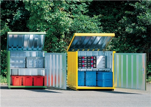 SÄBU Materialbox B1420xT1490xH1470mm Dach hochklappbar verz.mont.m.Bodenrahmen