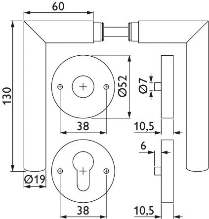 HERMAT Drückergarnitur mit Rosetten MOON 1231.19/2036.ST, Edelstahl