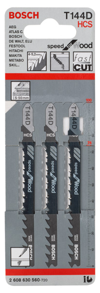 BOSCH Stichsägeblatt T 144 D Speed for Wood, 3er-Pack