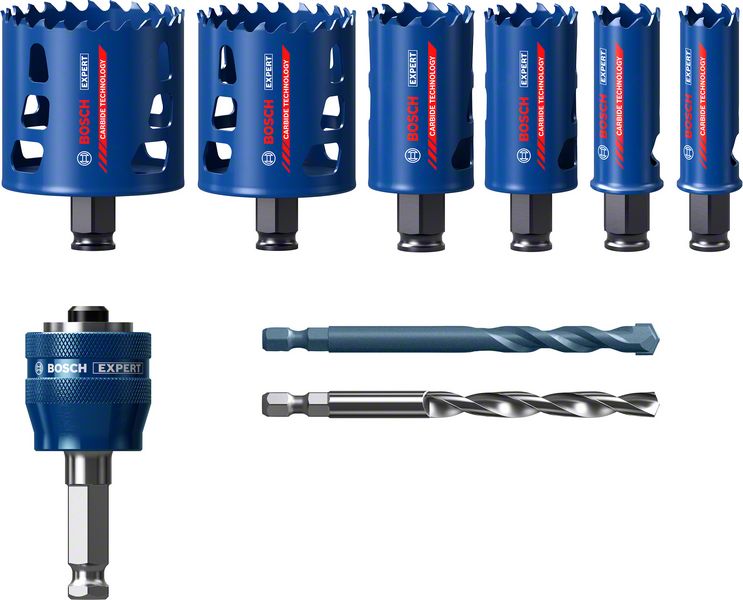 BOSCH EXPERT Tough Material Lochsäge-Set, 22/25/35/51/60/68 mm, 9-tlg.. Für Dreh- und Schlagbohrer