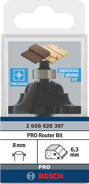 BOSCH Profilfräser D, 8 mm, R1 6,3 mm, B 15 mm, L 18 mm, G 60 mm