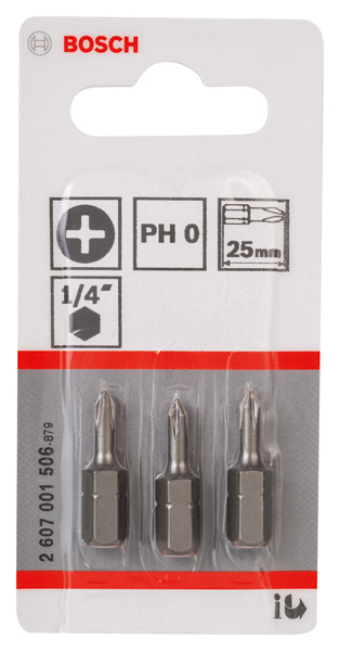 BOSCH Schrauberbit Extra-Hart PH 0, 25 mm, 3er-Pack