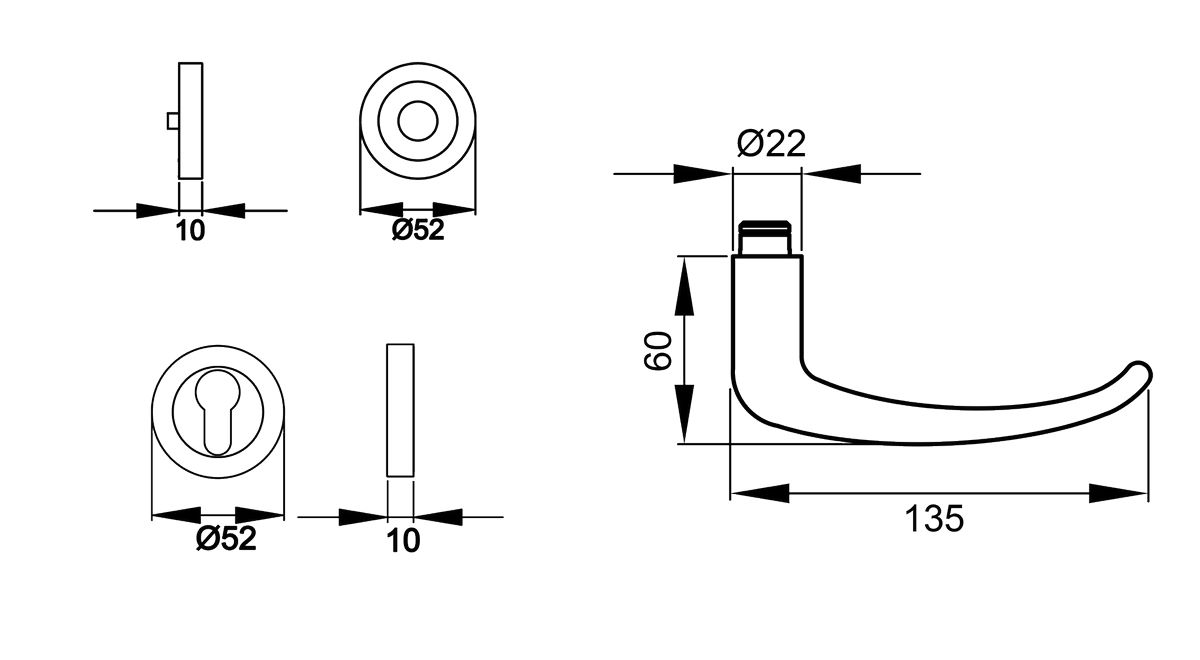 KARCHER DESIGN Drückergarnitur ER22 PZ0 71 - Elba, Profilzylinder, Edelstahl