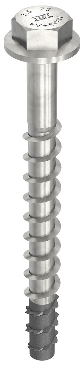 HECO MULTI-MONTI-plus SS A4 7,5 x 65, Sechskantkopf mit angepresster Scheibe, Sechskantkopf, blank, Spitze phosphatiert