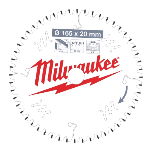 MILWAUKEE 165/20 mm Z52 Flachtrapezzahn negativ Kreissägeblatt Holz/Alu für Handkreissägen