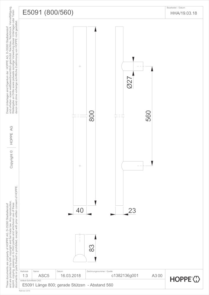 HOPPE® Stoßgriff E5091, Edelstahl, 11681391