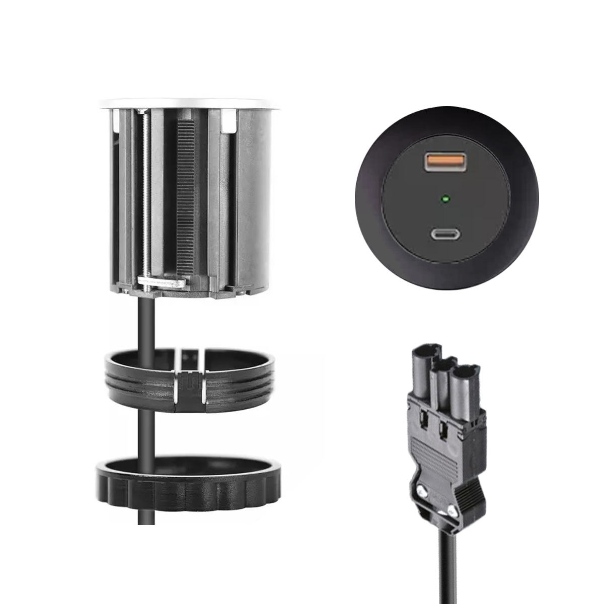 BMB EXIT Spot mini, Ø54 mm, 1x USB-A / 1x USB-C, Schwarz