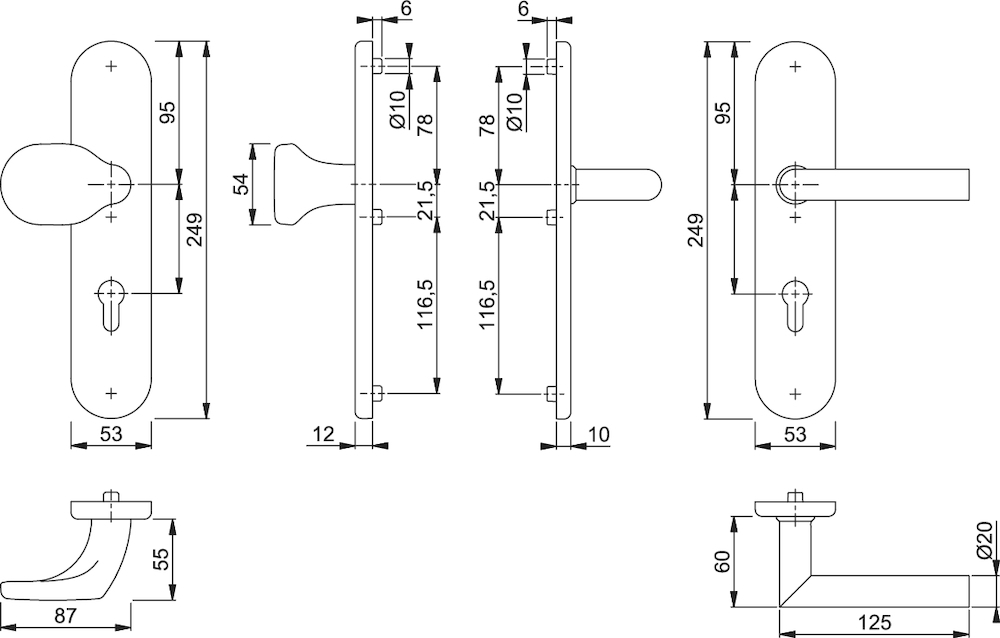 HOPPE® Schutz-Wechselgarnitur mit Langschild Amsterdam E86G/3331/3310/1400Z, 8/72 mm, ES 1 (SK2), Edelstahl