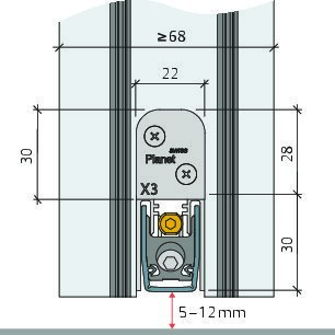 PLANET Türabsenkdichtung X3, Silikon, 1-seitig, nicht kürzbar 1086-1210 mm grau