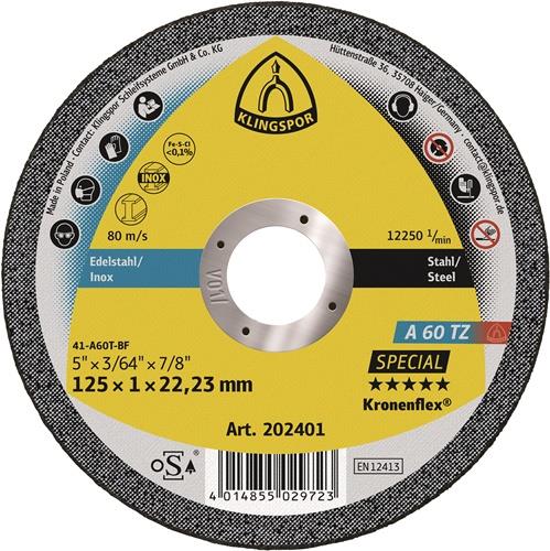 KLINGSPOR Trennscheibe A 60 TZ Special D125x1mm ger.INOX Bohr.22,23mm KLINGSPOR